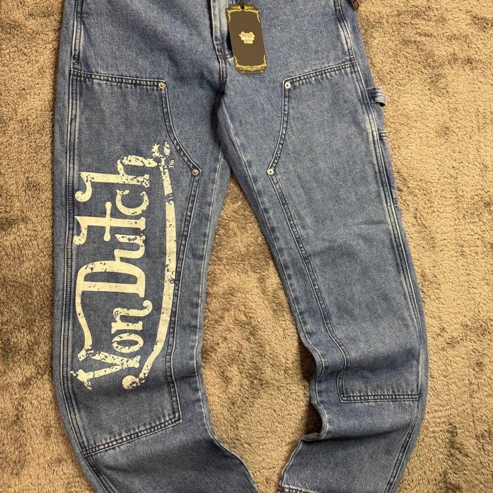 Von Dutch Originals Carpenter Jeans Blue Denim Double Knee Stretchy Size 28 NWT